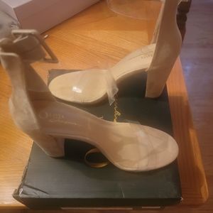 Olivia Tan Heals with Clear Toe Strap & Ankle Strap